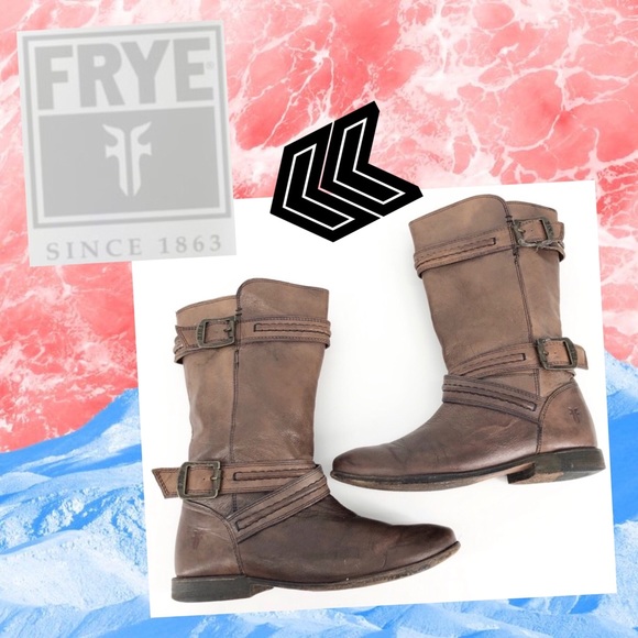 FRYE Paige Trapunto Leather Buckle Boot in Smoke - Picture 1 of 13